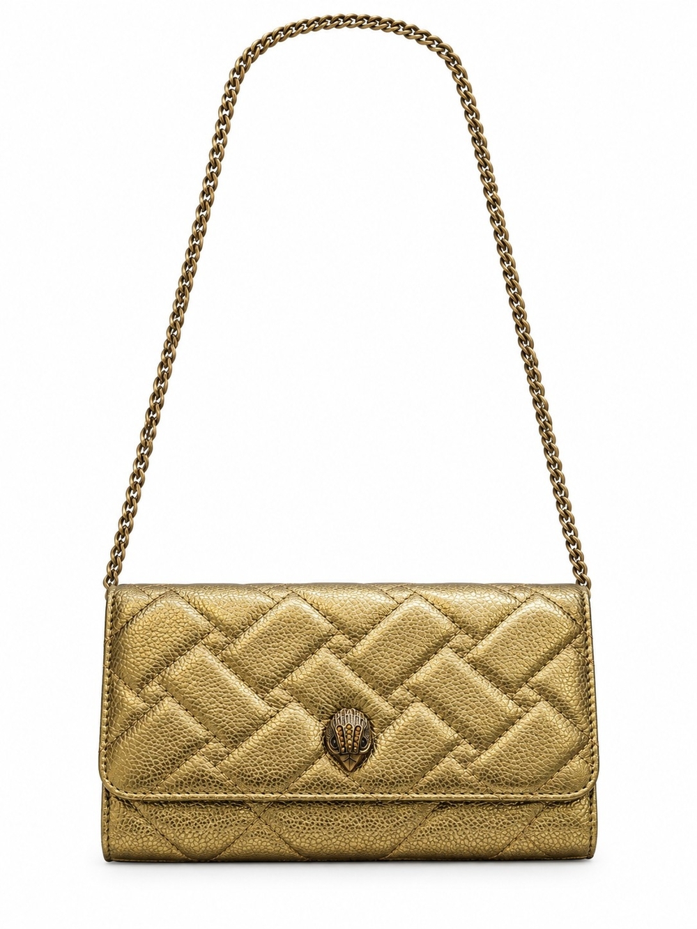 Kurt Geiger Metallic Gold Quilted Crossbody with Chain Strap